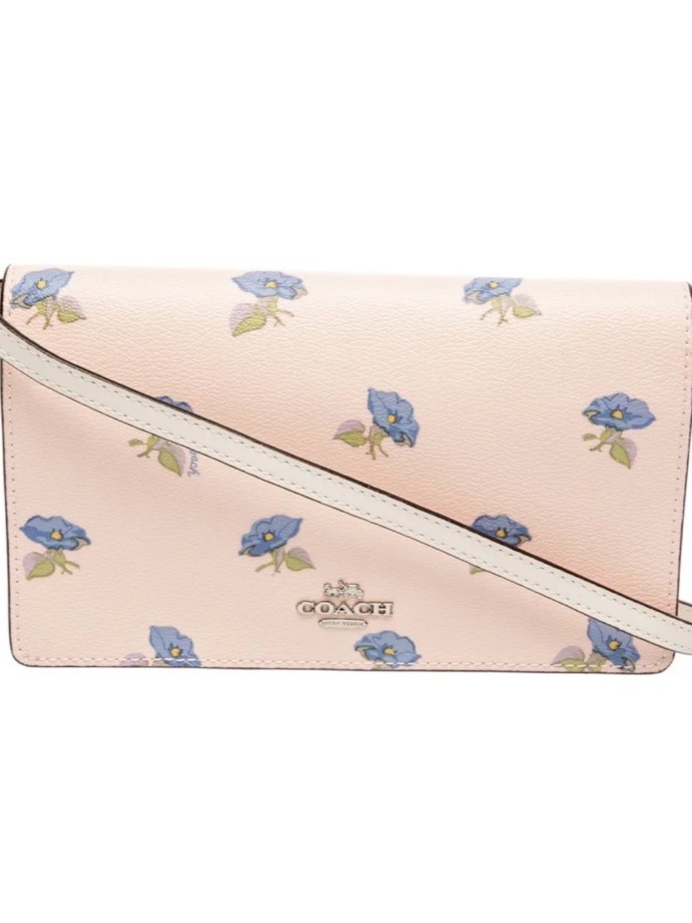 Coach Pink Floral Crossbody Wallet with Blue Blossoms - Picture 1 of 4